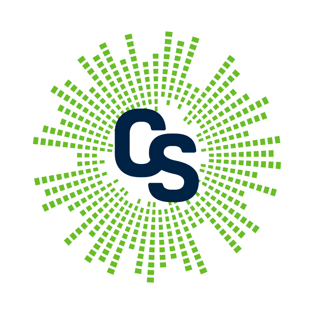 Cadent Solutions favicon logo - a lime green circular burst with CS in navy blue in the middle